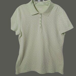 Basic Editions Womens Light Green Floral Polo Shirt Size Large